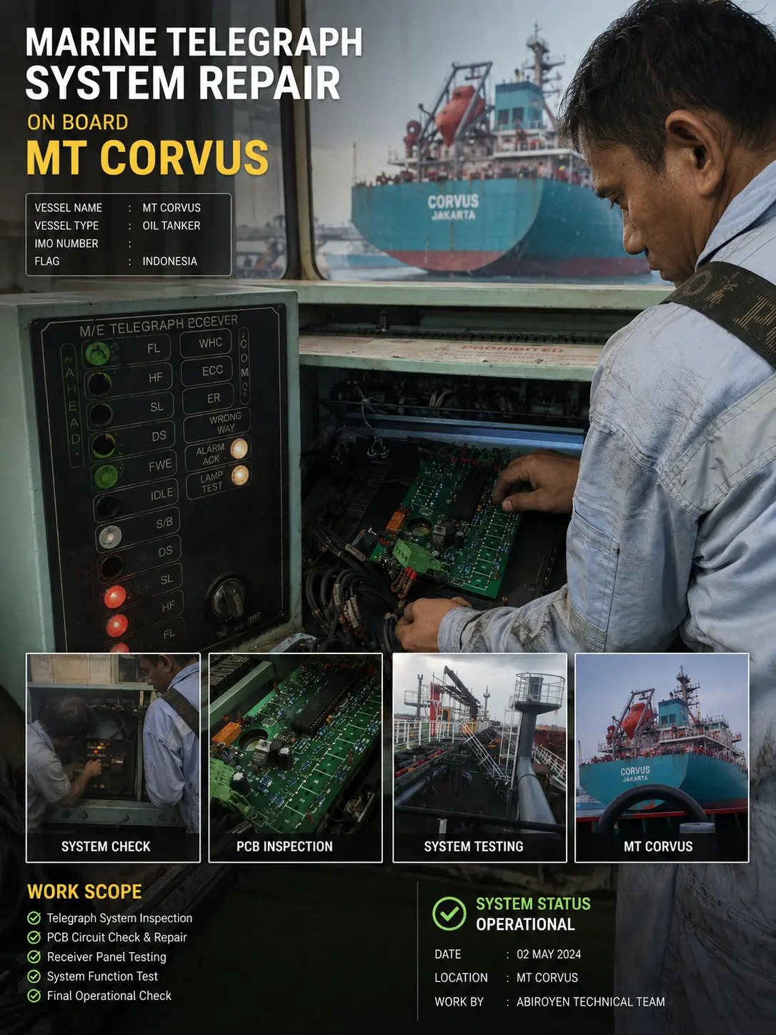 Telegraph System Repair and Replacement di Kapal MT Corvus – PT Usda Serja Jaya